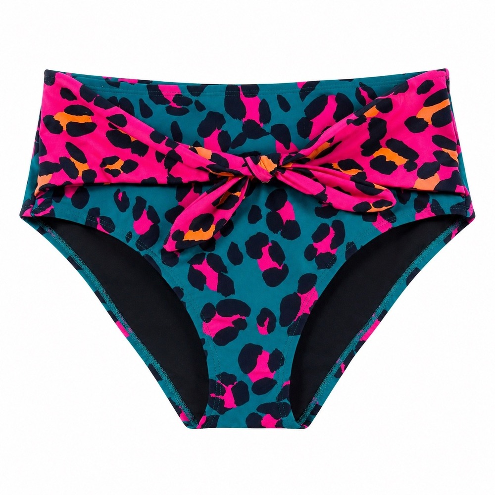 Decree NWT High Rise Bikini Bottom Leopard Animal Print small neon‎ swim beach